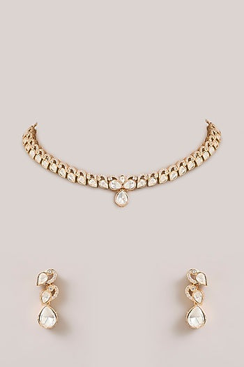 Gold Finish Marquise-Cut Crystal Necklace Set