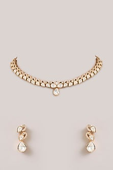 Gold Finish Marquise-Cut Crystal Necklace Set