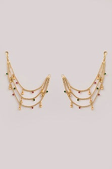 Gold Finish Kundan Polki & Multi-Colored Stone Earchains
