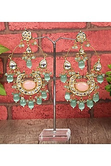 Gold Plated Kundan Polki & Pearls Chaandbali Earrings