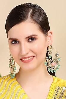 Gold Plated Kundan Polki & Pearls Chaandbali Earrings