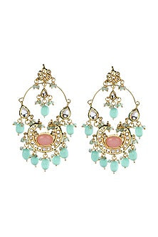 Gold Plated Kundan Polki & Pearls Chaandbali Earrings