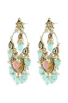 Gold Plated Kundan Polki & Pearls Chaandbali Earrings
