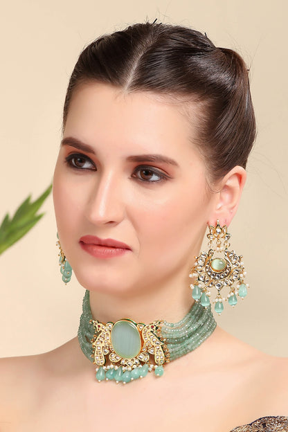 Gold Plated Kundan Polki Choker Necklace Set
