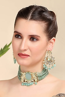 Gold Plated Kundan Polki Choker Necklace Set