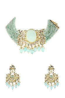 Gold Plated Kundan Polki Choker Necklace Set