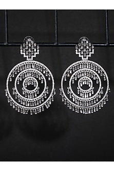 White Rhodium Finish American Diamond & Zircon Dangler Earrings