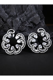 White Rhodium Finish American Diamond & Zircon Hoop Earrings