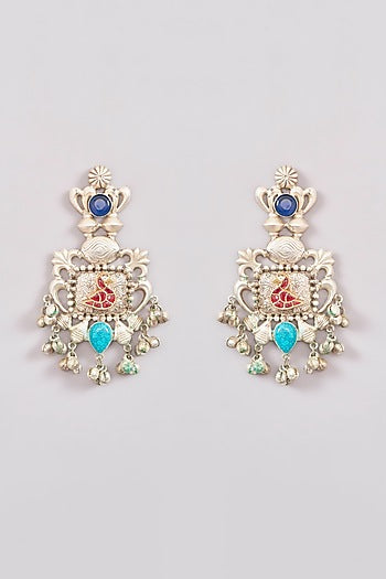 Oxidised Two-Tone Finish Kundan Polki & Stone Chandbali Earrings