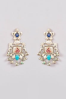 Oxidised Two-Tone Finish Kundan Polki & Stone Chandbali Earrings