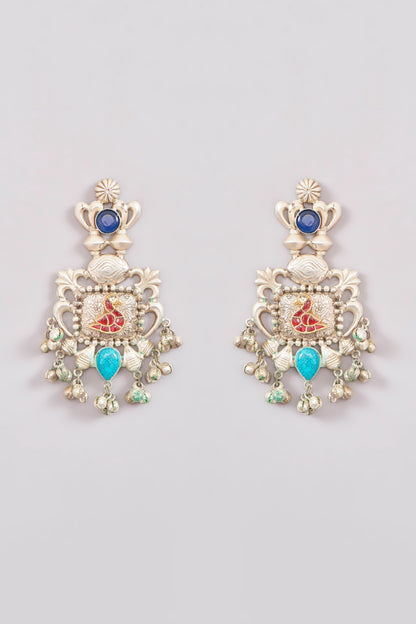Oxidised Two-Tone Finish Kundan Polki & Stone Chandbali Earrings