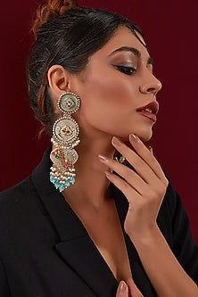 Oxidised Two-Tone Finish Kundan Polki & Stone Chandbali Earrings