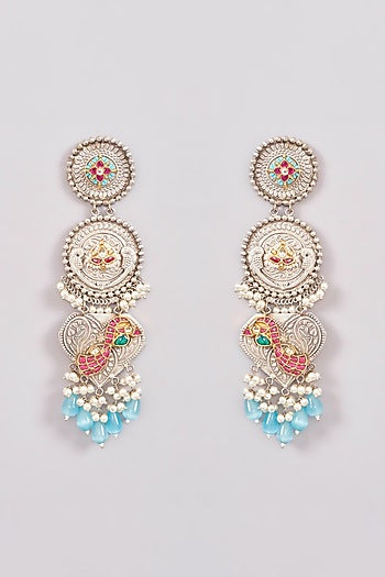 Oxidised Two-Tone Finish Kundan Polki & Stone Chandbali Earrings