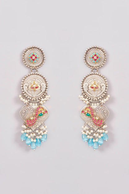 Oxidised Two-Tone Finish Kundan Polki & Stone Chandbali Earrings