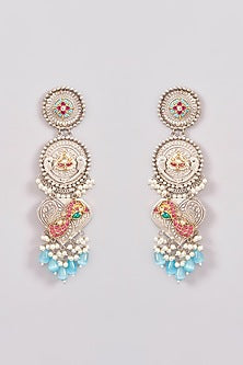 Oxidised Two-Tone Finish Kundan Polki & Stone Chandbali Earrings