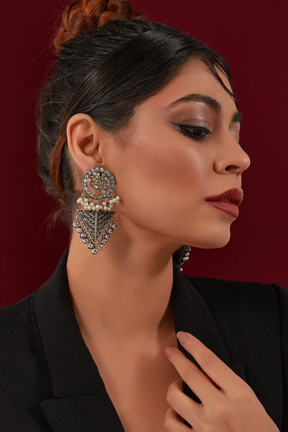 Oxidised Two-Tone Finish Kundan Polki Dangler Earrings