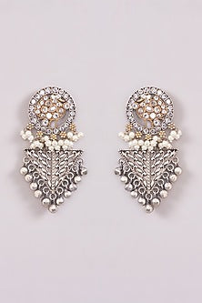 Oxidised Two-Tone Finish Kundan Polki Dangler Earrings