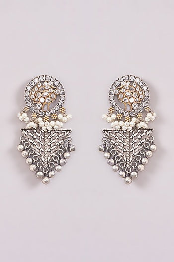 Oxidised Two-Tone Finish Kundan Polki Dangler Earrings