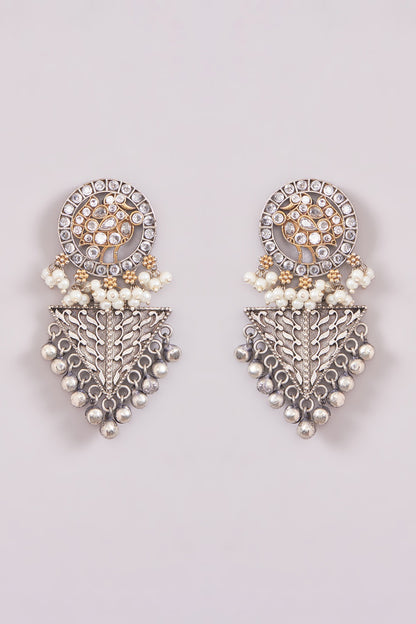 Oxidised Two-Tone Finish Kundan Polki Dangler Earrings