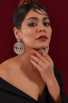 White Rhodium Finish Zircon Dangler Earrings