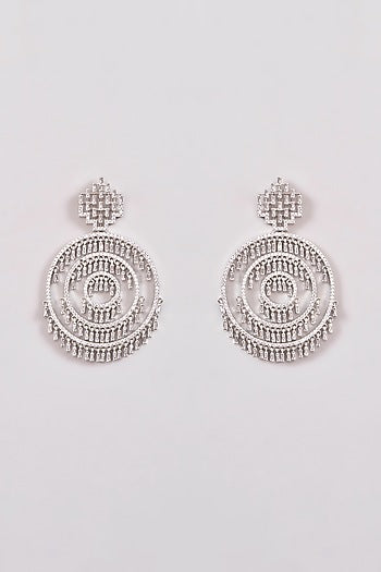 White Rhodium Finish Zircon Dangler Earrings