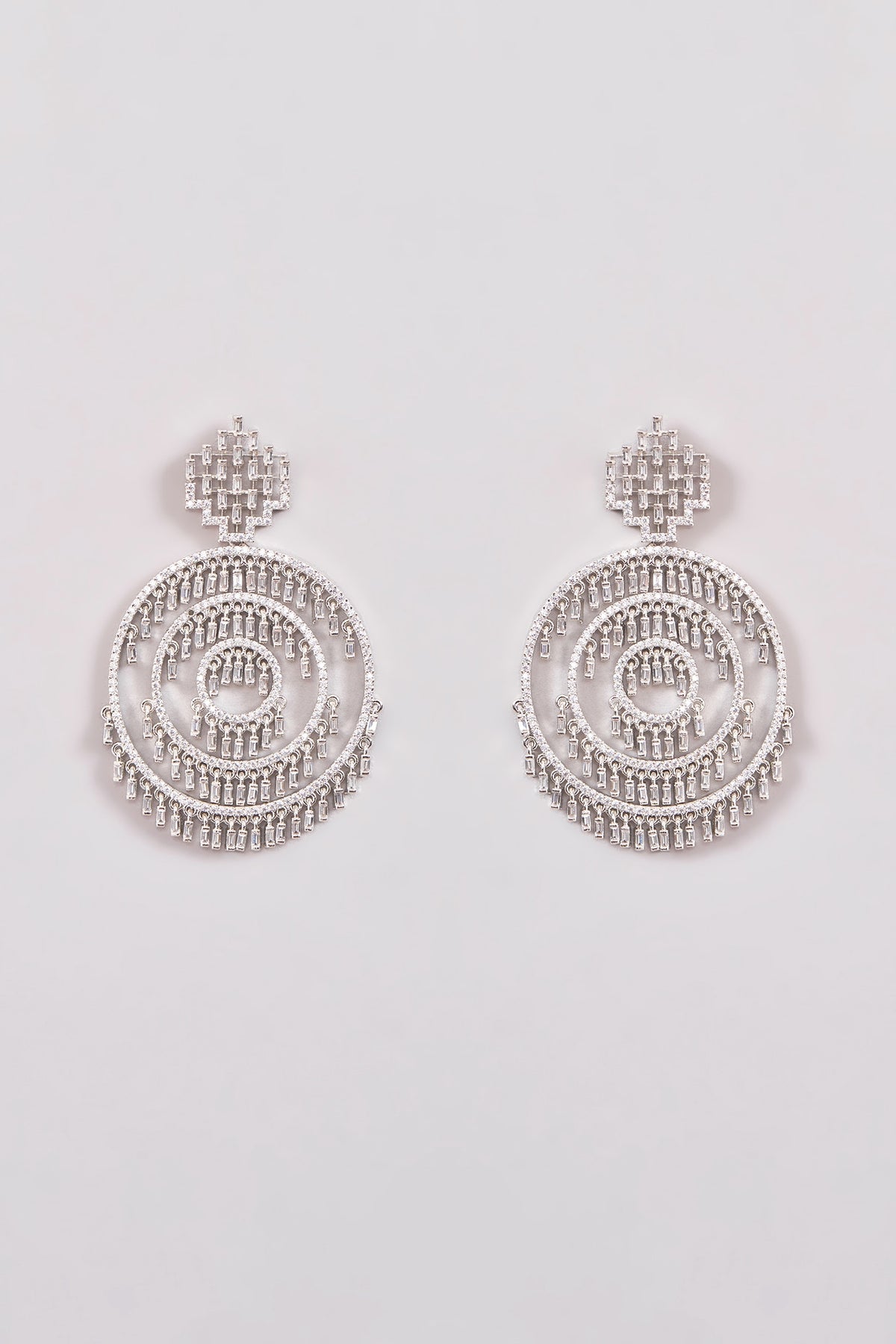White Rhodium Finish Zircon Dangler Earrings