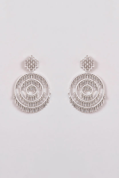 White Rhodium Finish Zircon Dangler Earrings