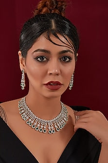 White Rhodium Finish Zircon Necklace Set