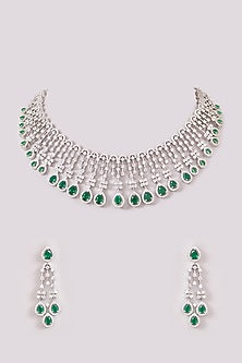 White Rhodium Finish Zircon Necklace Set