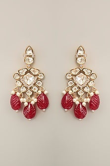 Gold Finish Kundan Polki & Red Stone Necklace Set