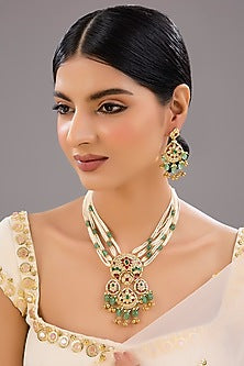 Gold Finish Kundan Polki & Pearl Necklace Set