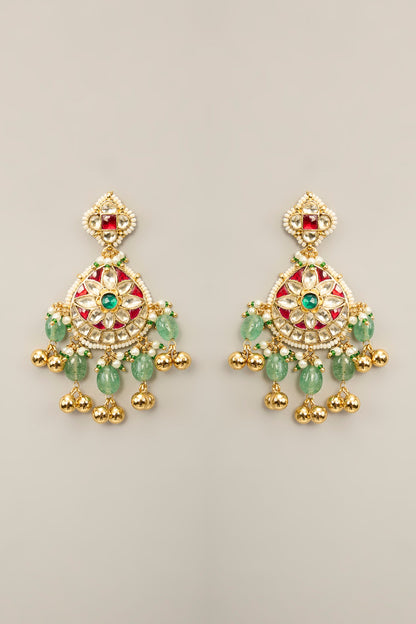 Gold Finish Kundan Polki & Pearl Necklace Set