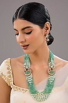 Two-Tone Finish Kundan Polki & Pearl Long Necklace Set
