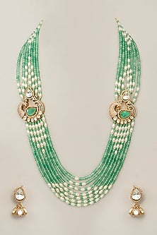 Two-Tone Finish Kundan Polki & Pearl Long Necklace Set