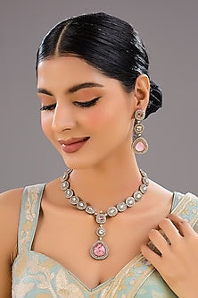 Two-Tone Finish Pink Zircon Beaded Necklace Set