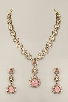 Two-Tone Finish Pink Zircon Beaded Necklace Set