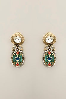 Gold Finish Kundan Polki & Green Stone Necklace Set