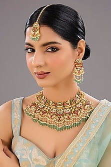 Gold Finish Multi-Colored Kundan Polki Necklace Set