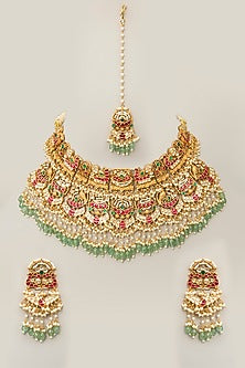 Gold Finish Multi-Colored Kundan Polki Necklace Set