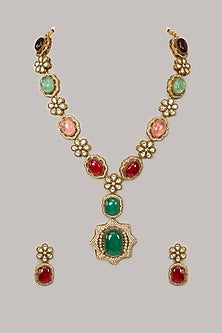 Two-Tone Finish Kundan Polki & Red Stone Necklace Set