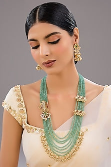 Two-Tone Finish Kundan Polki & Green Stone Long Mala Set