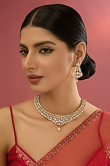 Rose Gold Finish American Diamond Beaded Necklace Set