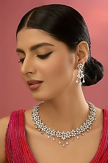 Gold Finish Kundan Polki & Green Beaded Necklace Set