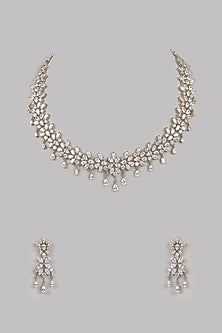 Gold Finish Kundan Polki & Green Beaded Necklace Set