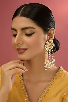 Gold Finish Kundan Polki & Pearl Dangler Earrings