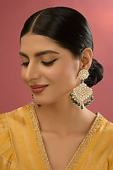 Gold Finish Zircon & Green Stone Chandbali Earrings