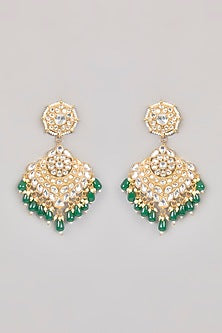 Gold Finish Zircon & Green Stone Chandbali Earrings