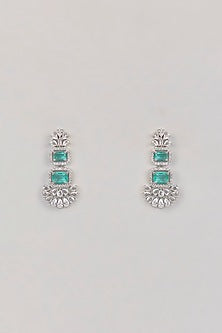 White Finish Kundan Polki & Green Stone Floral Pendant Necklace Set