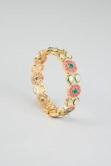 Gold Finish Multi-Colored Kundan Polki Bangles (Set of 2)