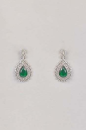 White Finish Zircon & Green Stone Necklace Set